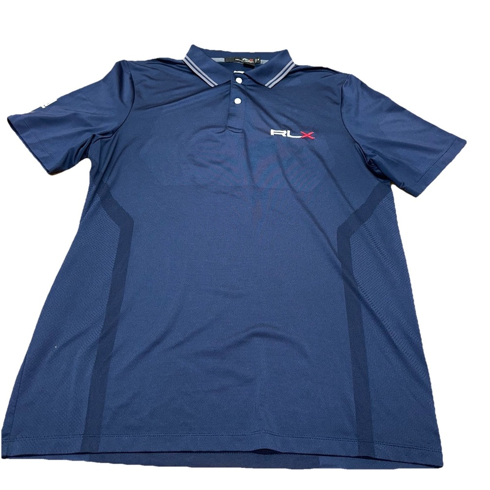 Ralph Lauren Performance RLX Button Up Golf Polo Short Sleeve Navy Blue Men's M